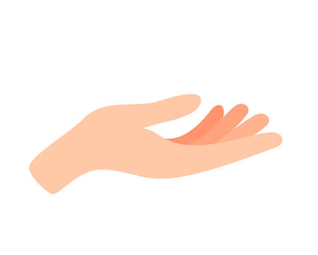 Facing up womans hand vector illustration isolated on white background. Female open palm up in...