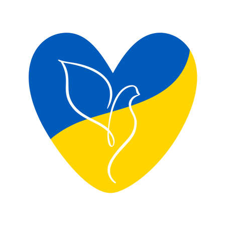 Vector Dove of peace in the heart in blue and yellow colors of the flag of Ukraine. Stop war in Ukraine. The concept of peace. illustration for your designのイラスト素材