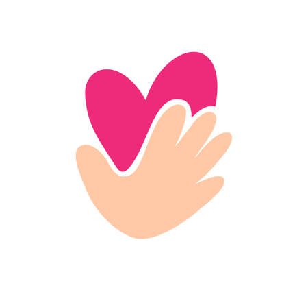 Vector Beige icon hand is holding red heart  . Encourage donate. Concept idea of donation and help. Stop war in Ukraineのイラスト素材