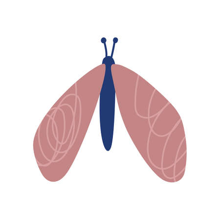 Vector Scandinavian Cute friendly butterfly. Cartoon happy theme of insects. World Bee Day. Element of baby boho design isolated on white backgroundのイラスト素材