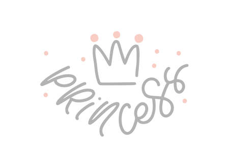 Vector illustration baby text Princess lettering with a crown for print, t-shirt design and girl clothes, logo, tag, label, inscription.のイラスト素材