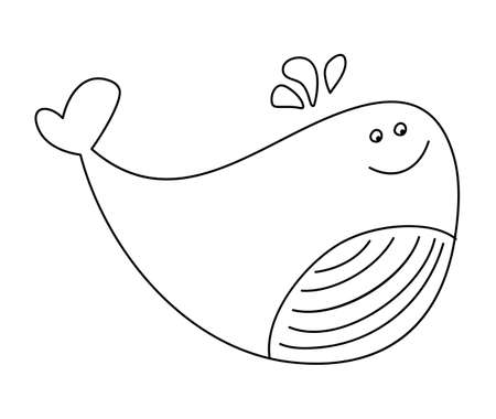 Vector hand drawn monoline childish simple flat whale. Scandinavian style on a white background. Cute baby animal. Great for fabric, giftwrap scrapbooking, package, poster cardのイラスト素材