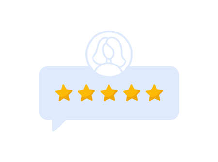 Woman satisfied customer give rating 5 stars. People feedback vector illustration by giving 5 star rating. Flat girl online shopping with give 5 rating and reviewのイラスト素材