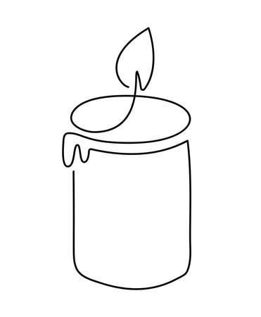 Hand drawn one line burning candle vector icon. Continuous Christmas advent outline illustration for greeting card, web design isolated holiday invitation on white backgroundのイラスト素材