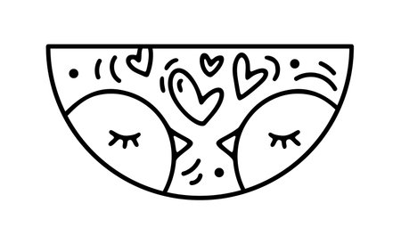 Hand drawn valentine vector love birds and hearts constructor in half round frame. Romantic composition illustration logo for greeting card, web design holidayのイラスト素材