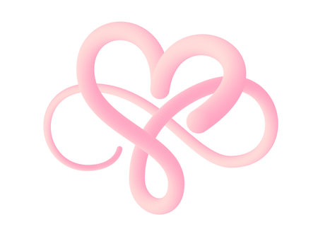 Endless love vector 3d realistic heart logo. Infinity wedding or Valentine Day illustration. Pink connected hearts. Eternity isolated symbol. Unusual romantic design logotypeのイラスト素材