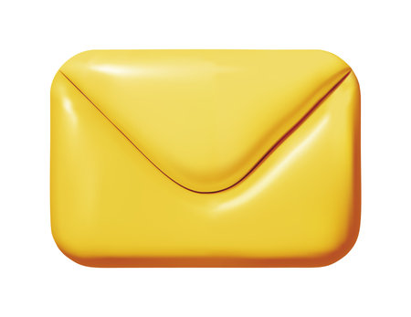 Envelope vector email. Postal letters Realistic 3d icon design In plastic cartoon style. Sending messages symbol. Isolated on white background. Yellow color illustrationのイラスト素材