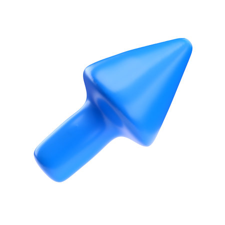 Blue arrow pointing right and above. Realistic 3d design In plastic cartoon style. Icon illustration isolated transparent png background.の写真素材