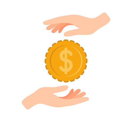 vector Hands save coin with dollar sign. Business finance growth illustration for smart investment concept. Profit performance or incomeのイラスト素材
