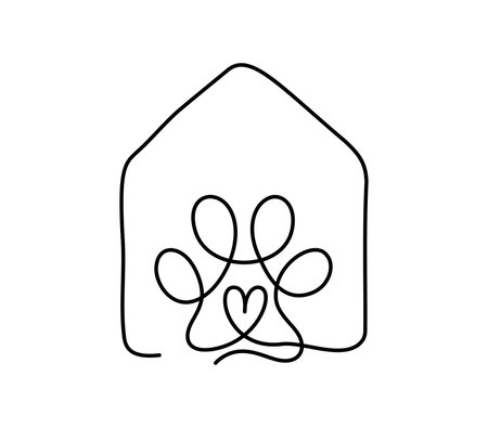 dog cat pet house home hotel love logo vector icon line art outline. Hand drawn illustration shop monoline with place for textのイラスト素材
