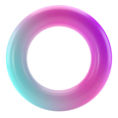3d shape metal donut geometric. Realistic glossy turquoise and lilac gradient color luxury template...