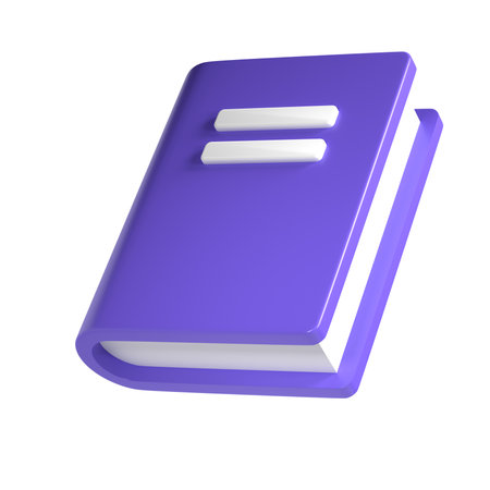 3d violet cute empty notepad book stationery for school isolated transparent png. simple render illustration. Design element for posters, banners, calendar and greeting card.の写真素材