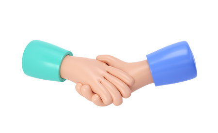 3d illustration hand. Deal icon. Cartoon character handshake. Business clip art isolatedの写真素材