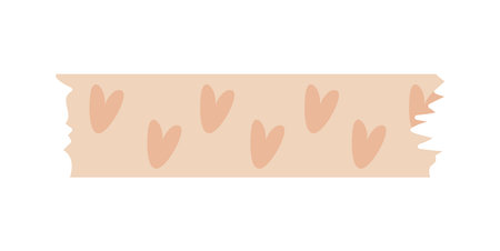 Bright scandi vector border washi pattern with hearts. Stylized tape cute kids doodle banner. Scandinavian playful style deco ribbon trim. Decorative modern elementsのイラスト素材