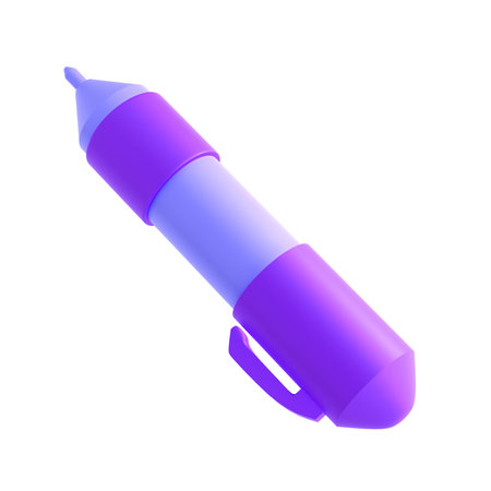 3d rendering icon office school pen stationery writing. Blue and lilac violet colors. Symbol illustration editable isolated with clipping pathの写真素材