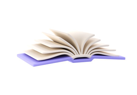3d icon open book school, diary with white paper blank pages and bookmark. Cartoon minimal style isolated with clipping pathの写真素材
