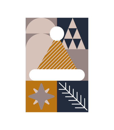 Trendy bauhaus pattern Christmas poster. Vector geometric winter shapes. Simple modern design elements. Fashion retro print for greeting card, web designのイラスト素材