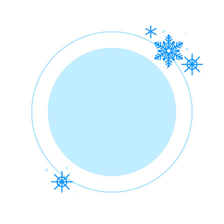 Christmas winter linear blue circle frame with snowflake, Modern minimalist aesthetic line elements, geometric forms. Vector sparkle for social media or poster design, simple decorative boho style borderのイラスト素材