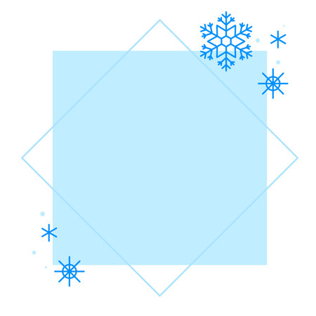 Christmas winter linear blue square frame with snowflake, Modern minimalist aesthetic line elements, geometric forms. Vector sparkle for social media or poster design, simple decorative boho style borderのイラスト素材