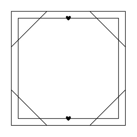 Valentine Day love aesthetic square frame with hearts. Trendy monoline geometric minimalist linear shape for social media or poster designのイラスト素材