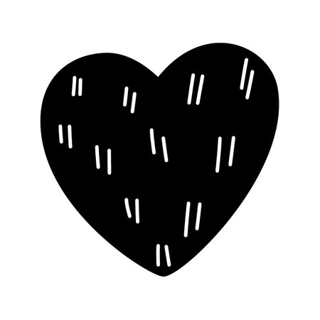 Hand drawn black heart love with white lines. Vector logo icon illustration. Decor for greeting card, wedding, mug, photo overlays, t-shirt print, flyer, poster designのイラスト素材