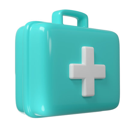 3d rendering of first aid medical box with cross icon. Healthcare industry supplies and drugsの写真素材