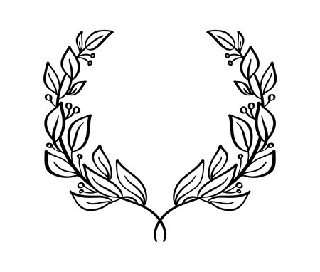 Black hand drawn laurel wreath branch frame. depicting achievement, heraldry, logo. Vector line illustrationのイラスト素材