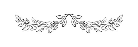 Black hand drawn laurel divider illustration for certificate. depicting an award, achievement, heraldry, logo vectorのイラスト素材