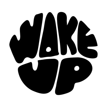 Wake Up black text. Modern morning motivation calligraphy. Hand lettering inscription. Vector illustrationのイラスト素材