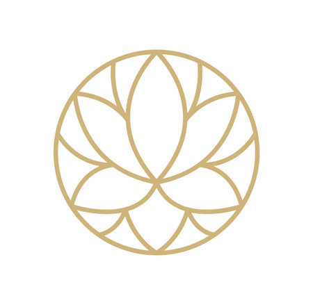 Vector simple flower logo beige line design. template elegant element in trendy linear style. abstract emblem for floral shops or studios, wedding florists, creators of custom floral arrangementsのイラスト素材