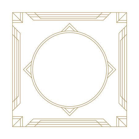 Vintage gold vector frame with art deco geometric decoration, embracing a white circle on a white backgroundのイラスト素材