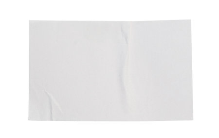 Crumpled white paper empty sticker mockup sheet, transparent background revealing intricate wrinkled surface and delicate textureの写真素材