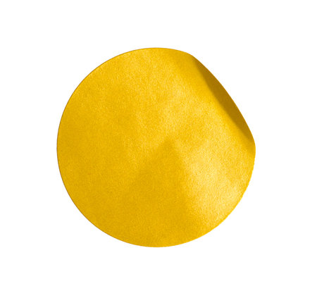 Blank yellow round crumpled paper promotion sticker label cutout isolated on a transparent backgroundの写真素材