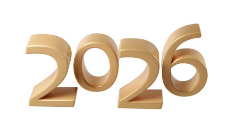 Golden Happy New Year 2026. 3d Christmas number design for poster, banner celebration transparent...