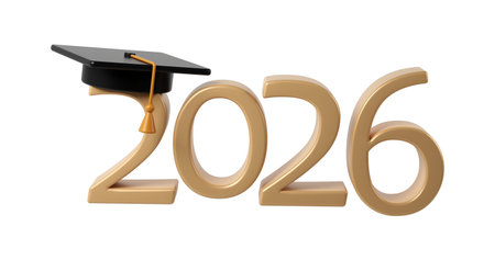 2026 graduation concept with mortarboard on golden numbers, celebrating academic success and future...