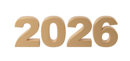 Shiny gold numbers the year 2026 set against a clear background, representing hope the future and...