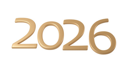 2026 3D numbers Happy New Year. christmas celebration gold background Holiday design transparent