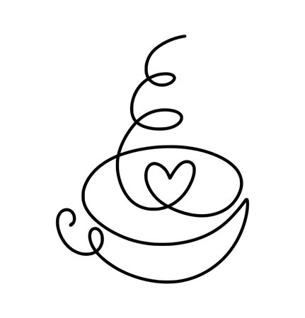 Coffee cup continuous vector valentine line tea drawing featuring a heart, symbolizing love for drinks morning and rituals hotのイラスト素材