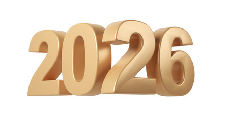 Shiny gold numbers the year 2026 set against a clear background christmas, representing hope the...