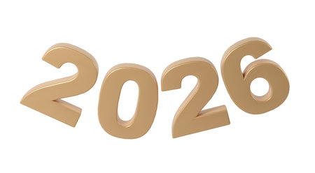 Shiny gold numbers the year 2026 set against a clear background christmas, representing hope the...