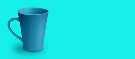 Blank mug mockup isolated on colored 3D rendering. added copy space for text. suitable for your design project.の写真素材