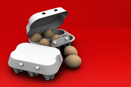 Chicken brown eggs in carton box isolated on colored background.3D rendering. suitable for your...