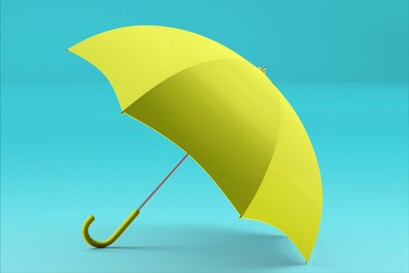 3d rendering umbrella front and top view. realistic mockup of blank parasol with wooden handle, classic accessory for rain protection in spring, autumn or monsoon seasonの写真素材