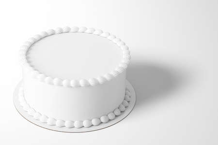 3D rendering plain white birthday cake isolated on colored background. fit for your design element.の写真素材