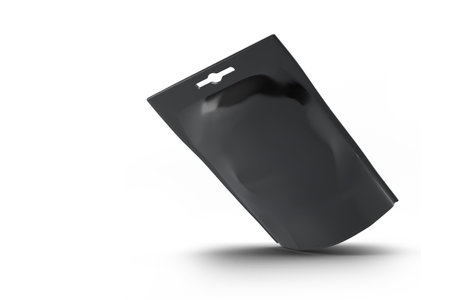 Blank black foil snack package. Isolated on white background  . 3d rendering.suitable for your design element.の写真素材