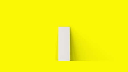3d rendering laying empty blank white canvas isolated on yellow background.の写真素材