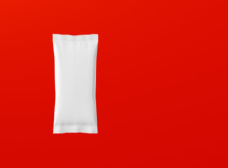 3d rendering blank white snack bars isolated on red background. fit for your design project.の写真素材