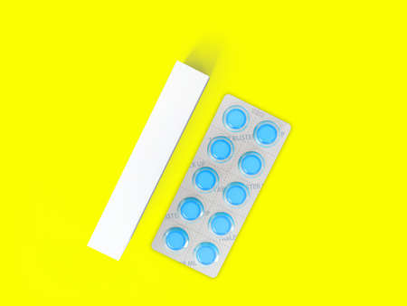 3 rendering Blank White Package Box for Blister of Pills Isolated on colored Background. suitable for your design element.の写真素材