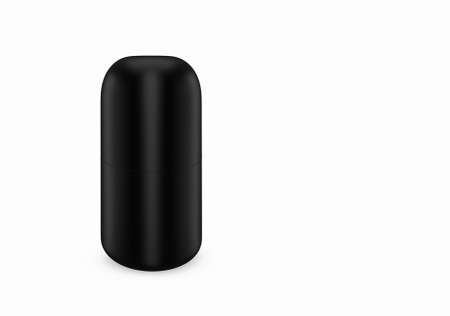 Black shower gel bottle mockup isolated from background: shower gel metal package design. Blank...