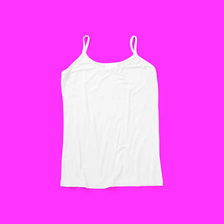 Top up up view white tank top isolated on purple background. suitable for your design project.の写真素材